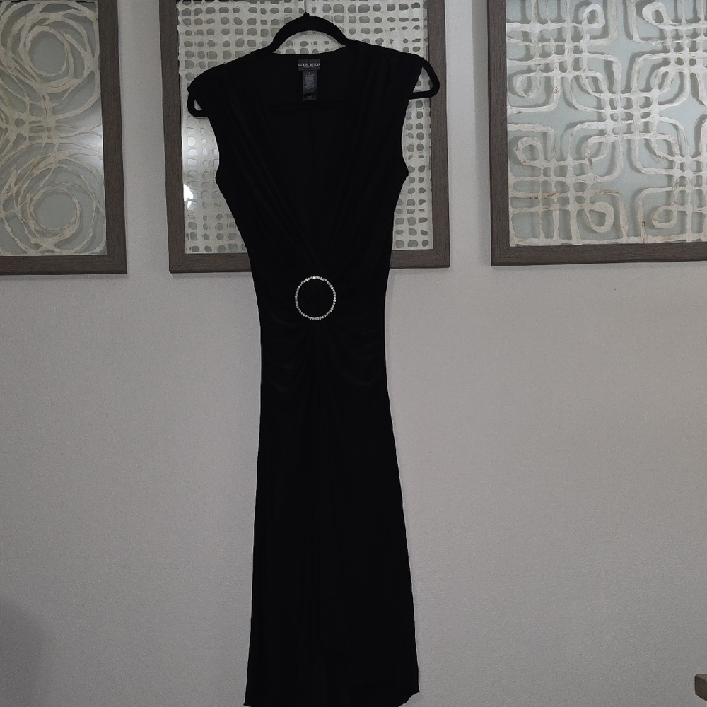 Bisou Bisou Black Sheath Midi Dress V-neck Cap Sleeve